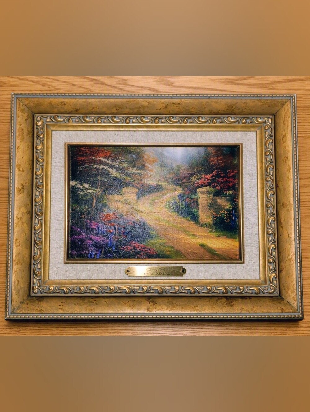 Thomas Kinkade "Spring Gate" Framed Textured Accent Canvas Art Print 11x13
